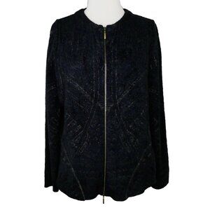 ALDOMARTINS black zip cardigan sweater jacket sz 14 terry Velour jacquard